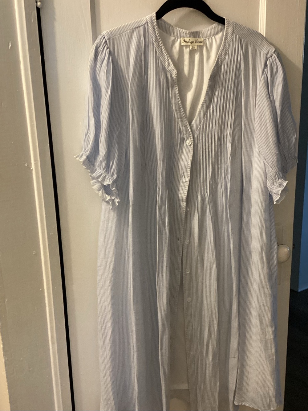 Anthology Rose Light Blue Pinstripe Midi Dress